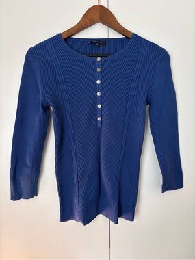 Anne Klein Ribbed Henley Top in Royal Blue
